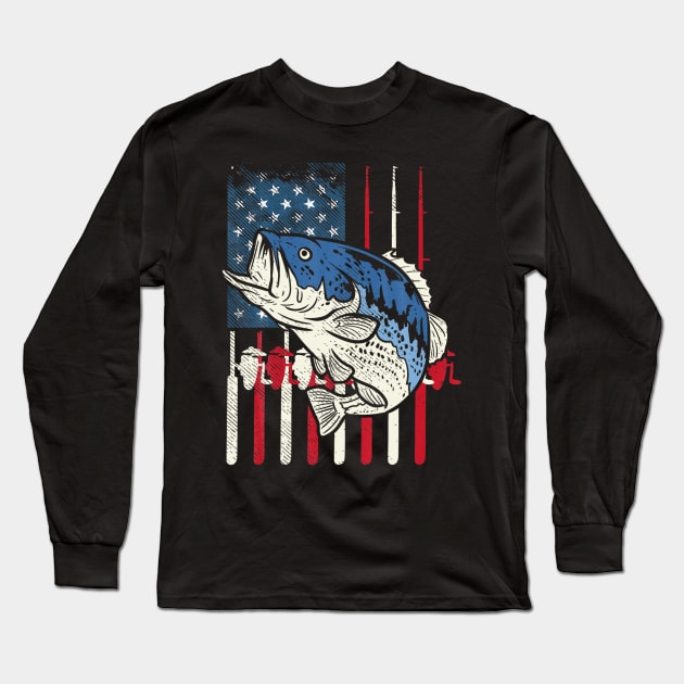 Bass Fish US American Flag Patriotic Fishing Fisherman Long Sleeve T-Shirt by Danielss